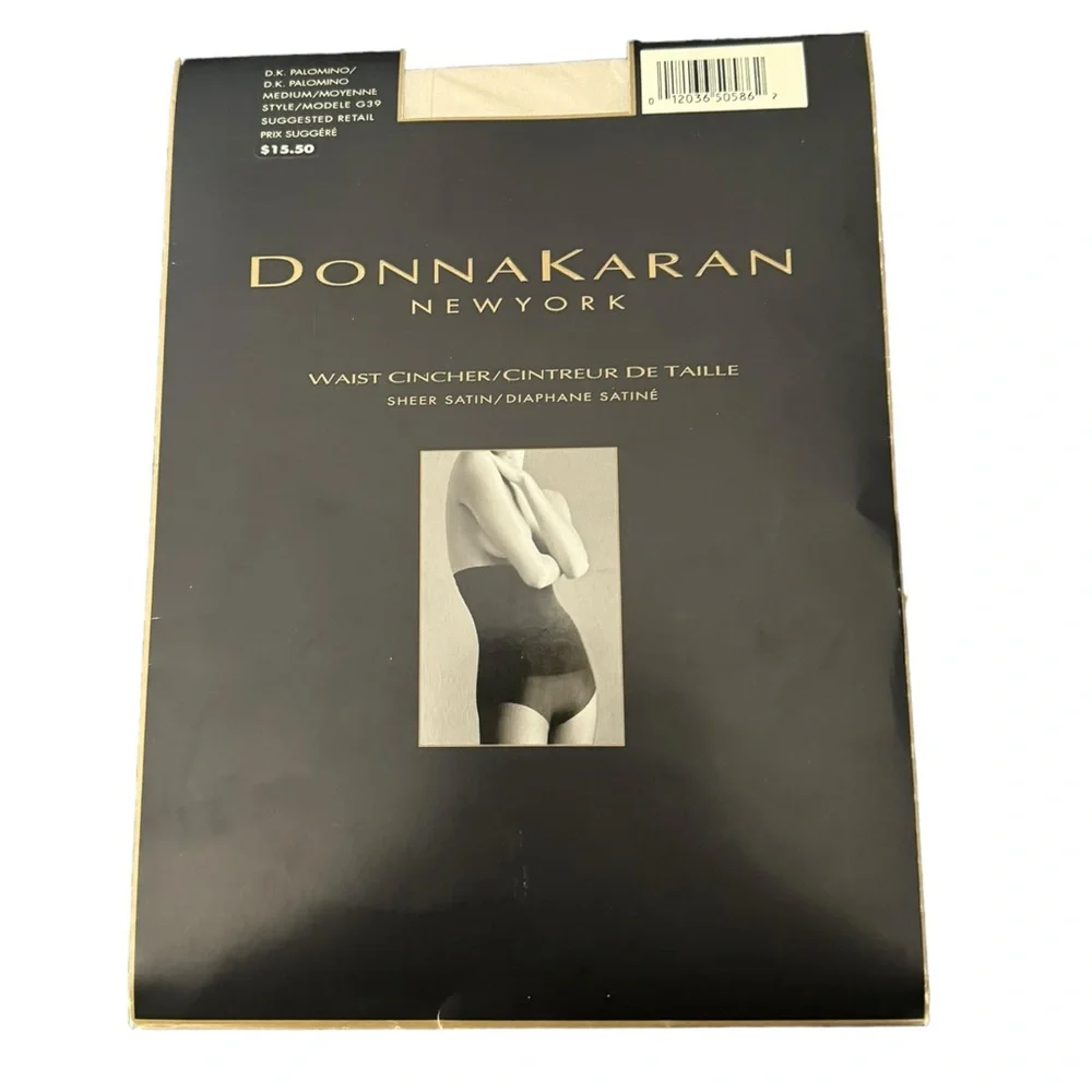 Donna Karan waist cincher sheer satin stockings in Palomino. Size M. NWT